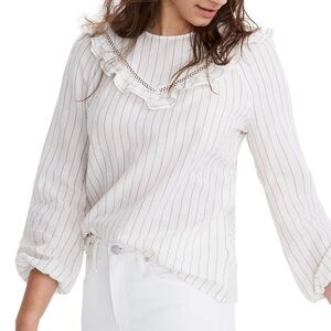 Madewell Ruffle-Yoke Prairie Top Pinstripe Women’s XS